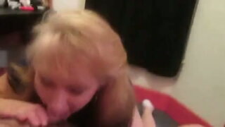 Blond haired mature lady keeps on sucking my fat prick for cum 