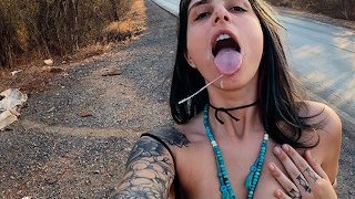 OUR FIRST VID! VERY RISKY PUBLIC FUCK ALONG THE HIGHWAY - HAVEAGOODTRIP 