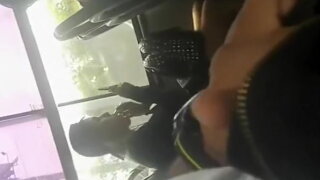 Guy plays with cock in bus 